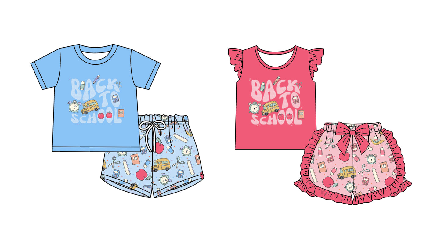 2.8 custom each style moq 5eta 4-6week Sibling Sister back to school baby girls short sleeve shorts sets and set 2 match design