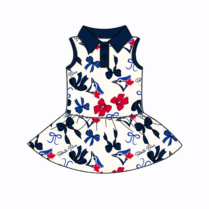 Custom moq 5 mix sizes summer teams baby girls clothes team blue short sleeve skirts shorts sets dress 1 and dress 2 and dress 3 and dress 4-25.5.19