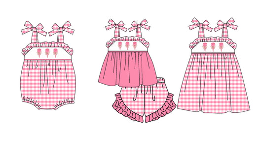 26.1.6 custom each style moq 5 eta 6-8week Sibling Sister baby short sleeve shorts sets and romper and dress match design