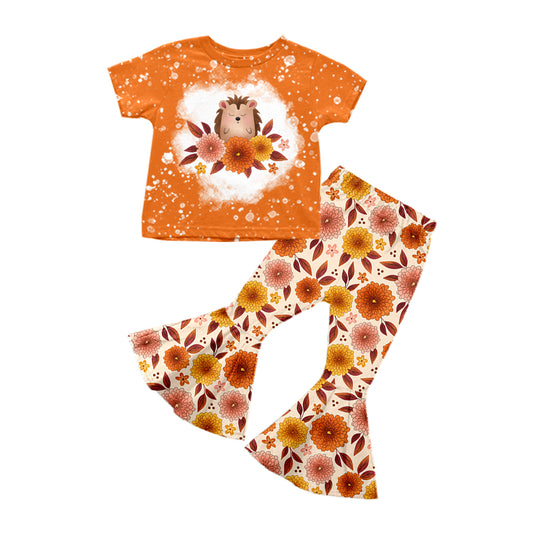 5.2custom each style moq 5eta 4-5week flower squirrel prints orange girls outfits and baby romper