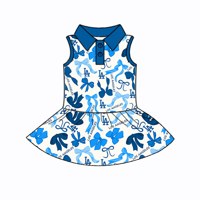 Custom moq 5 mix sizes summer teams baby girls clothes team blue short sleeve skirts shorts sets dress 1 and dress 2 and dress 3 and dress 4-25.5.16