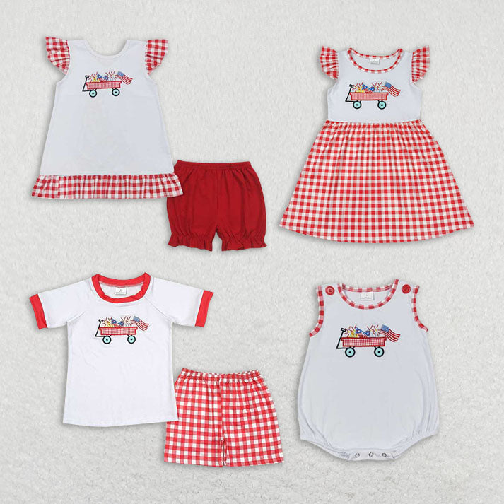 Baby Kids trolley Summer Embroidery Sibling Rompers Clothes Set