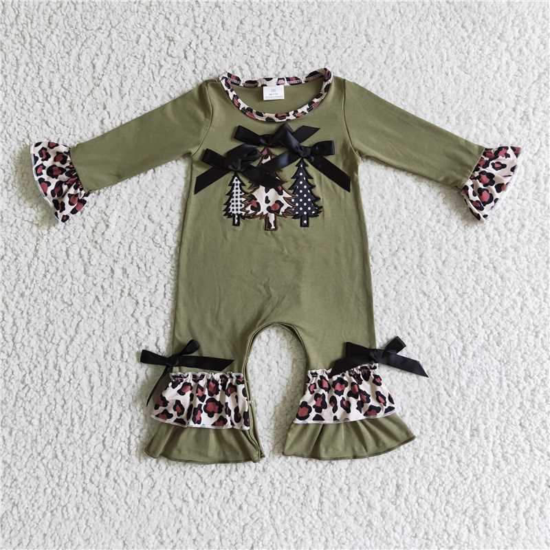 Baby Girls boys Forest print with leopard print print green Family siblings set