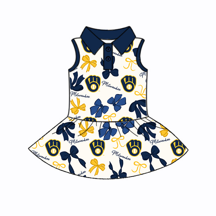 Custom moq 5 mix sizes summer teams baby girls clothes team blue short sleeve skirts shorts sets dress 1 and dress 2 and dress 3 and dress 4-25.5.21