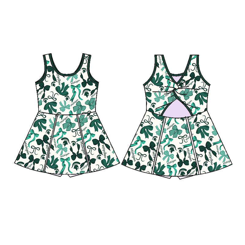 Custom moq 5 mix sizes summer teams baby girls clothes team green short sleeve skirts shorts sets dress 1 and dress 2-25.5.10