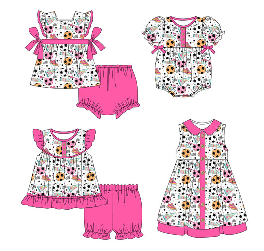 1.8 custom each style moq 5eta 4-6week Sibling Sister football baby girl short sleeve shorts sets and briefs sets and girl romper and dress match design