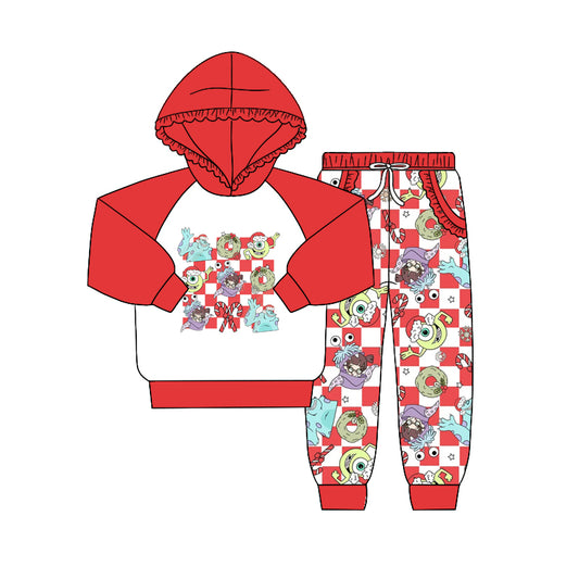 5.14custom each style moq 5eta 4-5week Sibling Sister Stars cartoon character Print prints red-white plaid red boys and girls outfits match family design