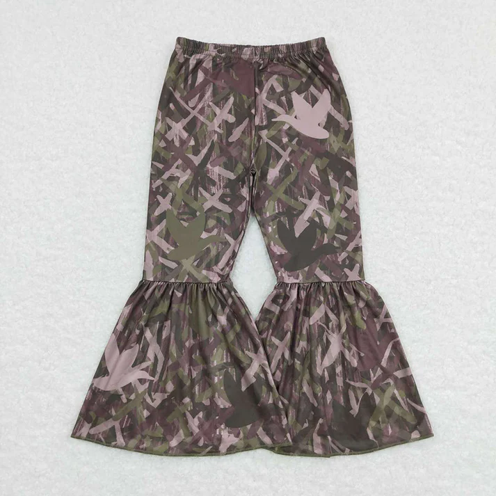 RTS NO MOQ Baby Girls Camouflage deer branches Print Flared Pants