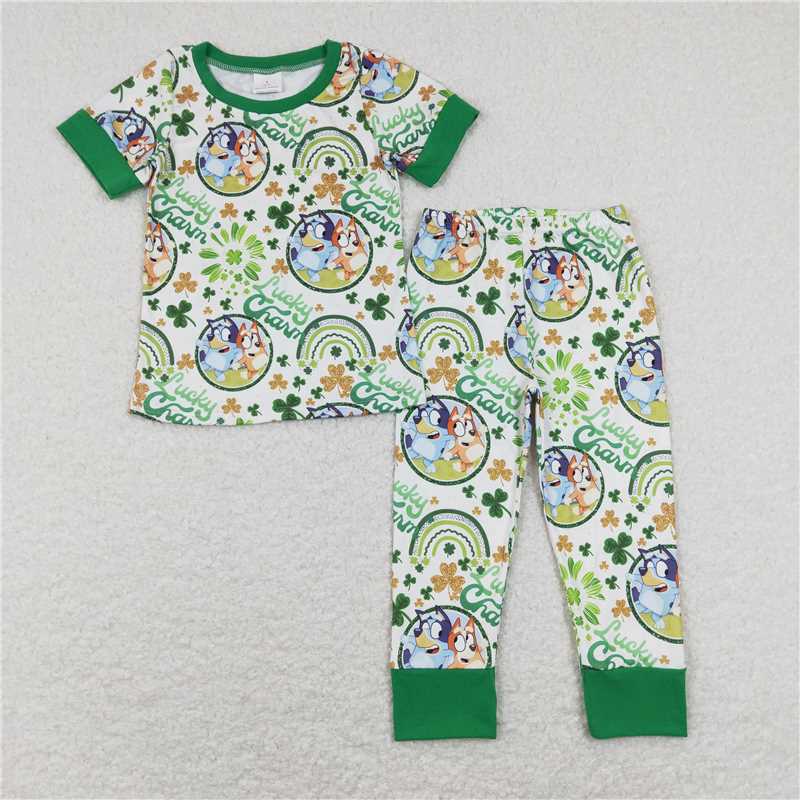 RTS NO MOQ St. Patrick's Four Leaf Clover short sleeve pants set & baby blanket