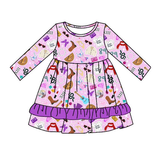 Deadline September 21  custom no moq  eta 6-7weeks Purple long-sleeved dress with various patterns