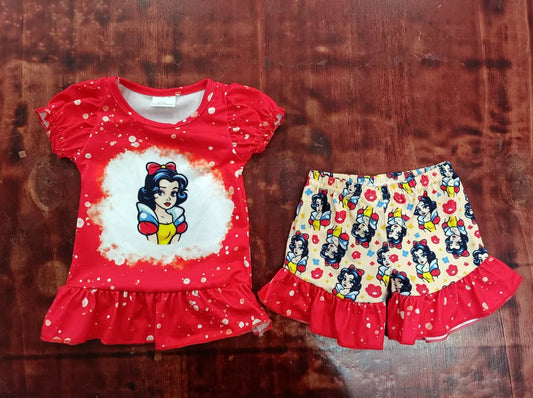 custom moq 5 eta 4-6weeks summer baby girls clothes cartoon disney princess red flying sleeve shorts sets