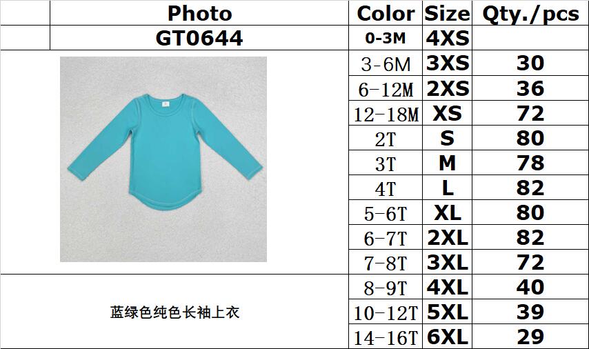 RTS NO MOQ ETA 5/7days GT0644 Teal solid long-sleeved top