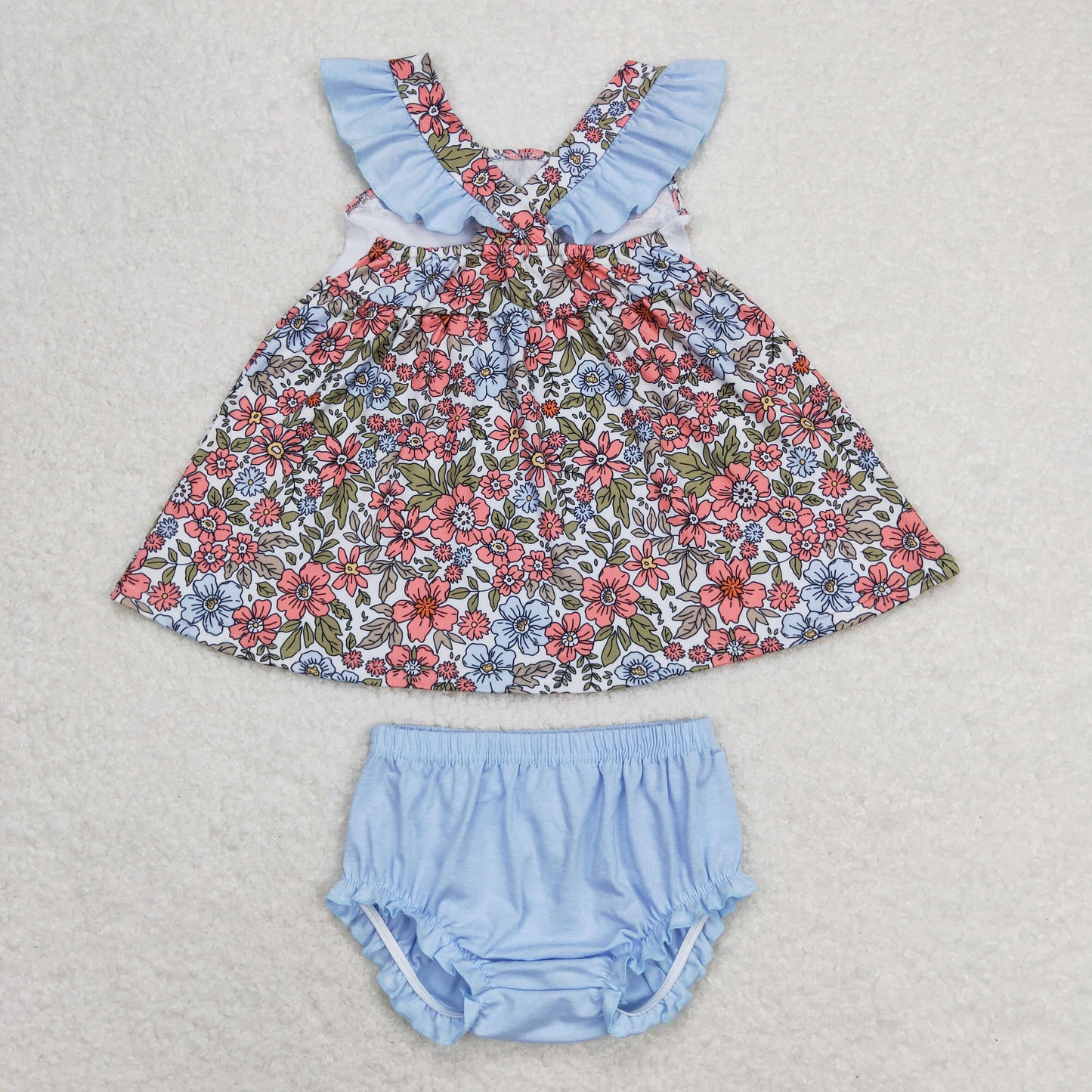 GBO0294 I love daddy embroidered flower flying sleeve blue briefs suit