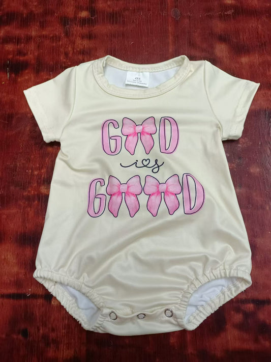 Custom moq 3 eta 6-7weeks  Beige short romper with pink bow and letters