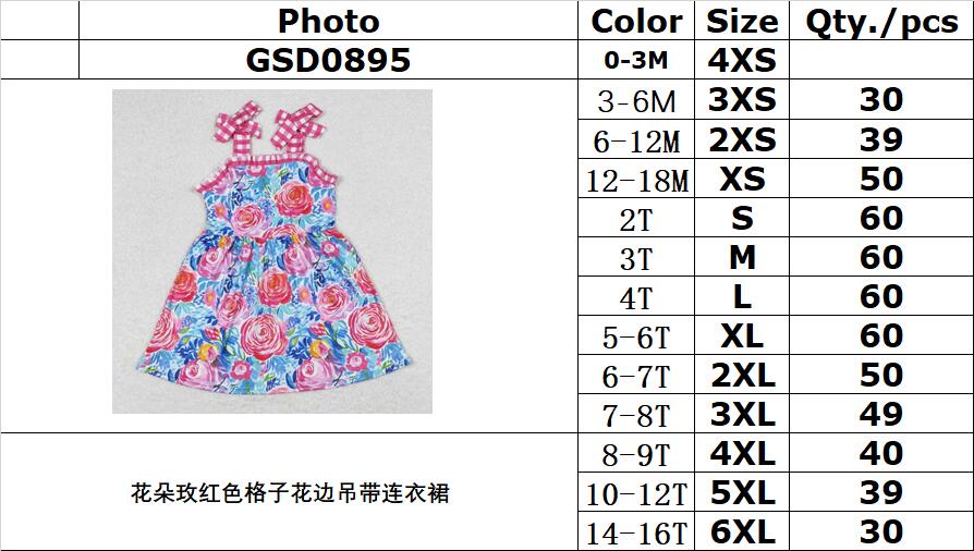 GSD0895 Floral rose red plaid lace suspender dress