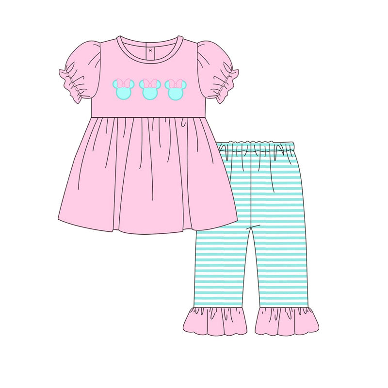 custom moq 5 eta 5-6weeks Mickey Girls Short Sleeve Long Pants Set