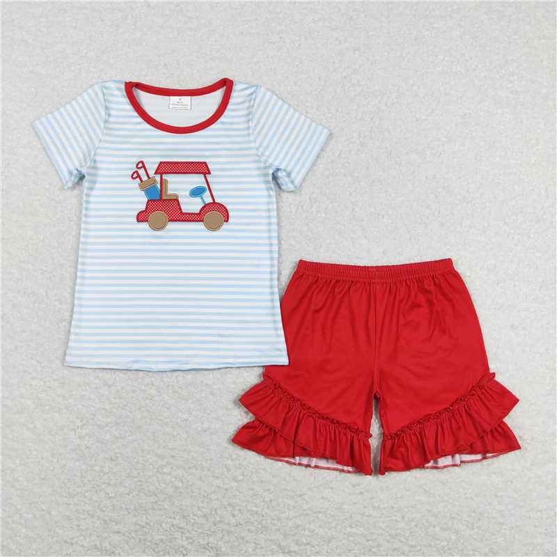 RTS NO MOQ Embroidery short-sleeved shorts suit & short-sleeved sets and romper