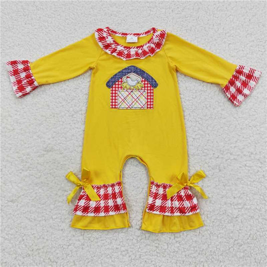 RTS NO MOQ（In Stock) LR0383 Baby Girl clothes long sleeve bodysuit with embroidered farm