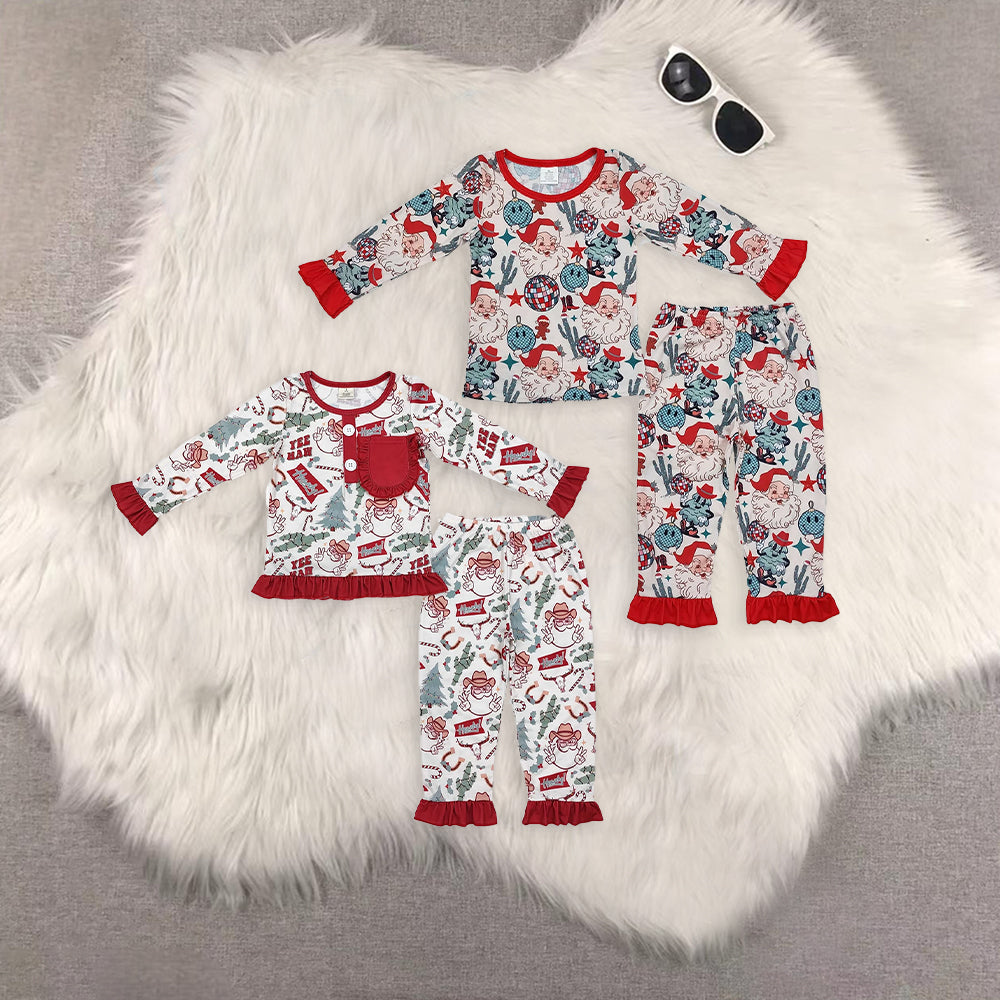 RTS NO MOQ Sibling Baby Girls modal Christmas long-sleeved trousers suit