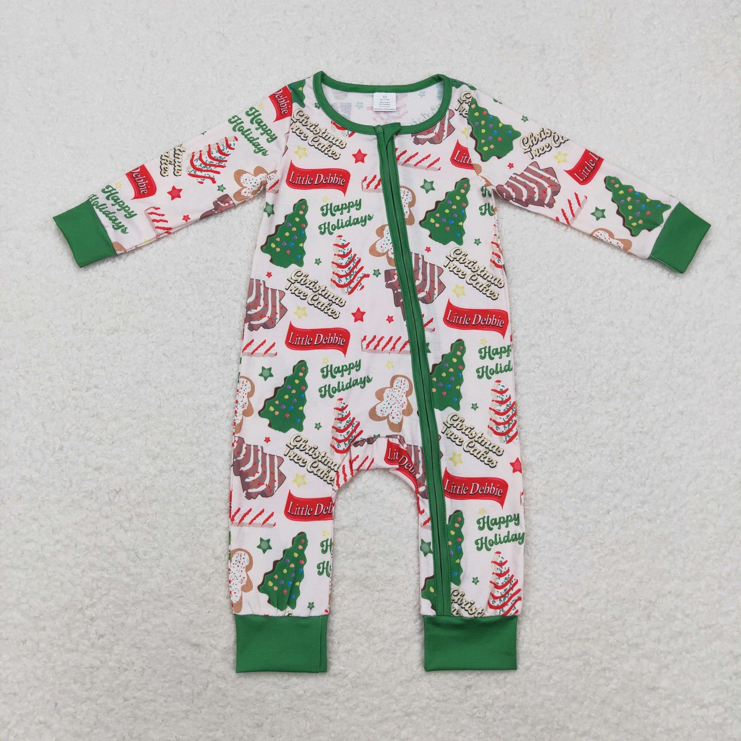 bamboo rts no moq LR1057 Happy holidays Modal Christmas tree biscuit zipper long-sleeved jumpsuit