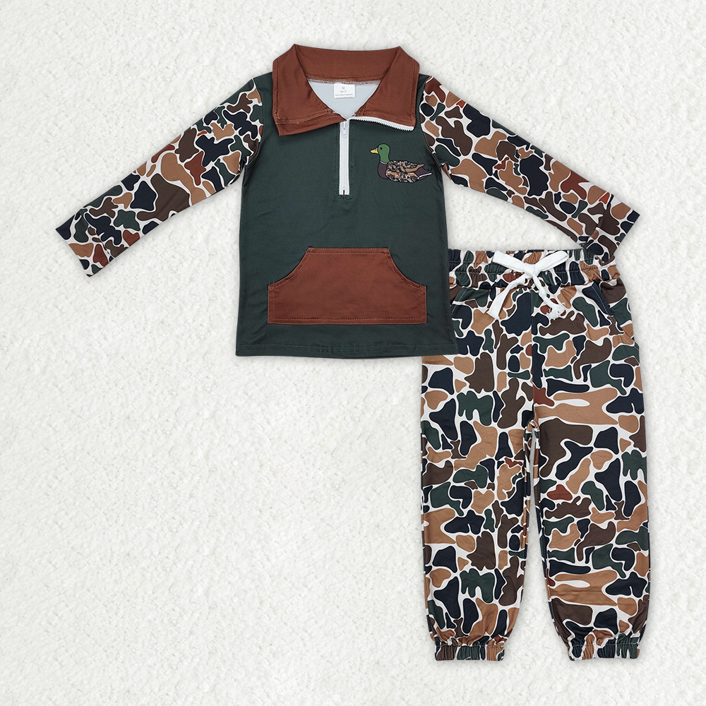 RTS NO MOQ Baby Boys Clothes Camouflage duck long-sleeved pants set