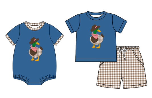 3.17 custom each style moq 5eta 4-6week Sibling Sister duck baby boy short sleeve shorts sets and romper match design
