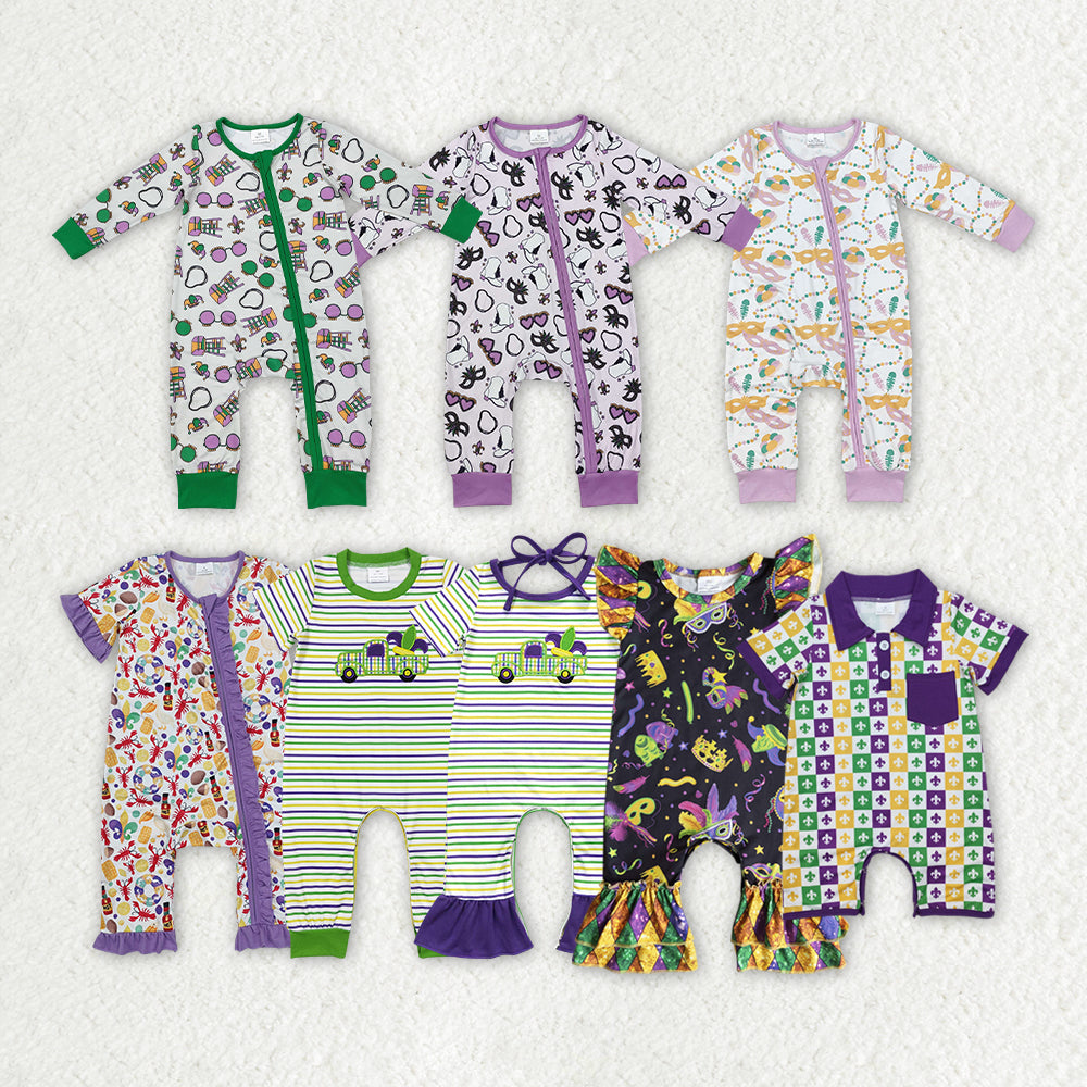 RTS NO MOQ Baby boy clothes mardi gras long sleeve & Shorts Sleeve Romper Mixed Sizes