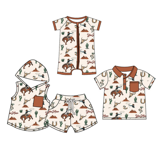 3.17 custom each style moq 5eta 4-6week Sibling Sister riding horse baby boy sets and boy rompers and top match family design