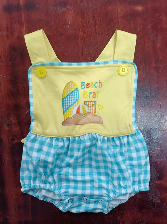 custom moq 5 eta 5weeks mix size baby boys clothes yellow beach vest summer Romper