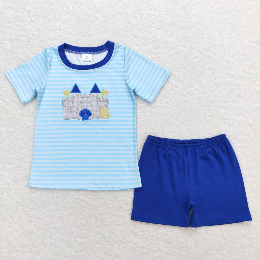 Baby Girls Boys Castle Embroidery Beach Sibling Clothes Sets