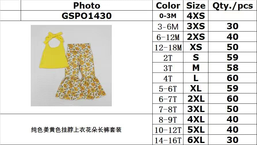 GSPO1430 Solid Ginger Halter Top Floral Pants Suit