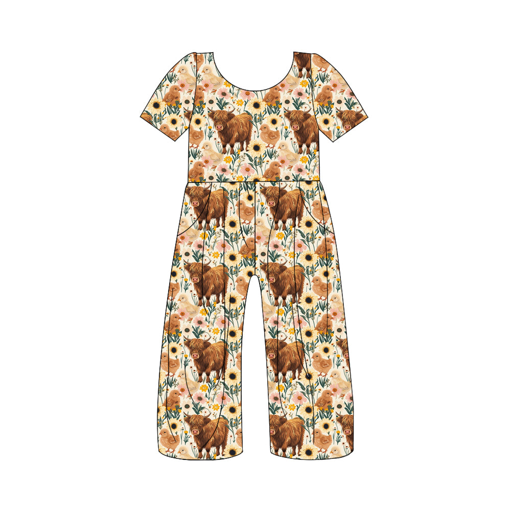 5.12custom each style moq 5eta 4-5week Sibling Sister cow flower prints yellow girls and boys outfits and baby romper and blanket match family design