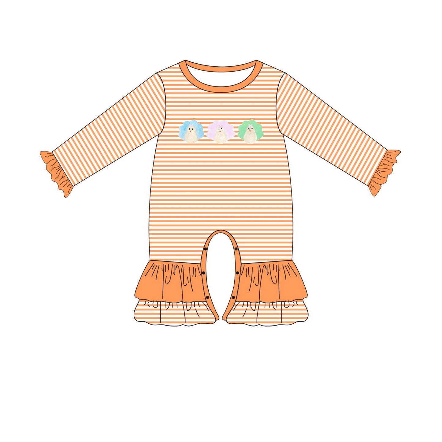 5.10custom each style moq 5eta 4-5week Sibling Sister three peacocks prints orange stripes girls and boys outfits and baby romper match family design