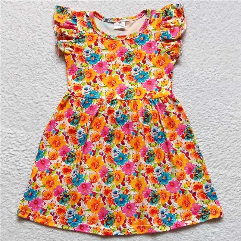 Colorful floral flying sleeve dress 彩色花飞袖裙