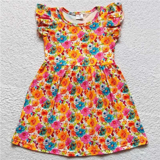 Colorful floral flying sleeve dress 彩色花飞袖裙