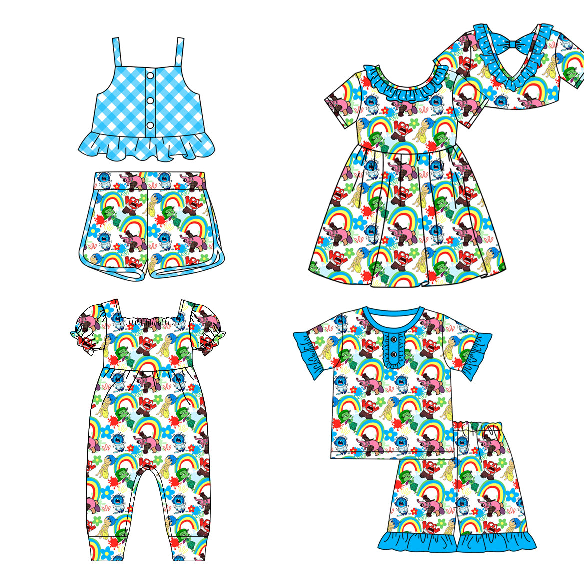 1.16 custom each style moq 5eta 4-6week Sibling Sister disney princess baby girl short sleeve shorts sets and sets 2 and boy romper and dress match design