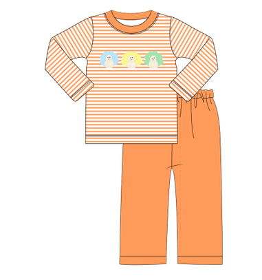 5.10custom each style moq 5eta 4-5week Sibling Sister three peacocks prints orange stripes girls and boys outfits and baby romper match family design