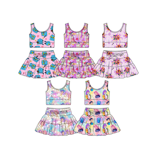 26.1.7 custom each style moq 5 eta 6-8week Sibling Sisters cartoon baby girl clothes short sleeve skirts sets 5 match family design