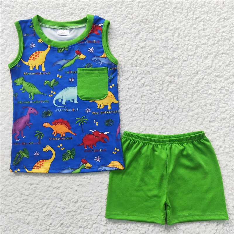 Baby boys dinosaur print, dark blue Sibling Sister Clothes Sets