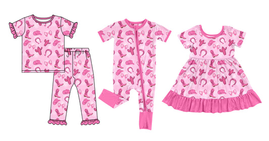 25.12.1 custom each style moq 5 eta 6-8week Sibling Sisters boot hat catcus baby girl short sleeve pants sets and dress and rompers match family design