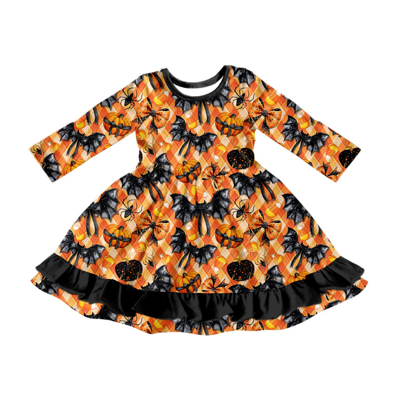 8.10 custom each style moq 5eta 4-6week Sibling Sister pumpkin bow orange baby girl sets and dress and rompers match family design