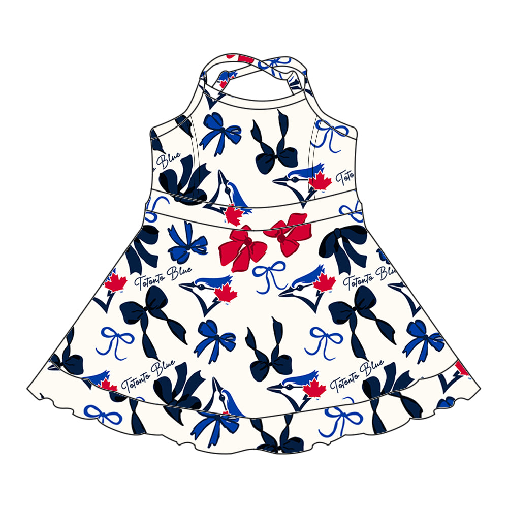 Custom moq 5 mix sizes summer teams baby girls clothes team blue short sleeve skirts shorts sets dress 1 and dress 2 and dress 3 and dress 4-25.5.19