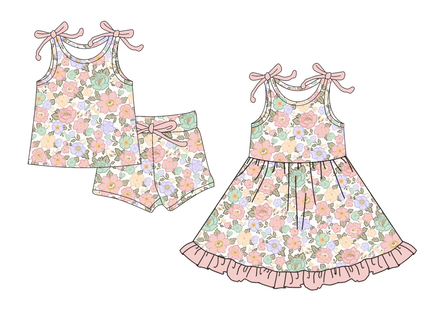 26.1.8 custom each style moq 5 eta 6-8week Sibling Sister floral baby short sleeve shorts sets and dress match design
