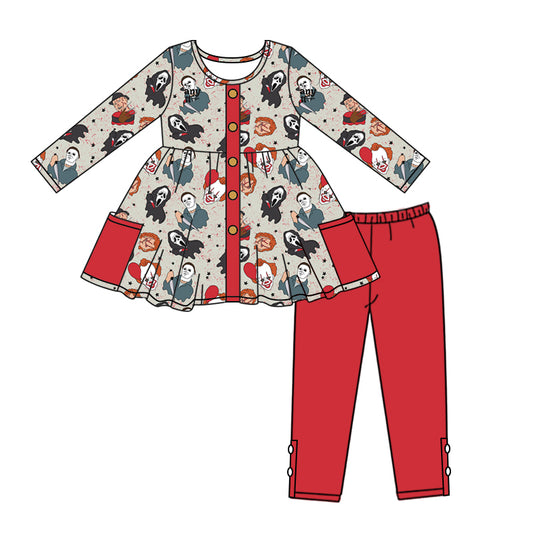 4.26 custom moq 5 eta 4-5weeks halloween print long sleeves and red long shorts