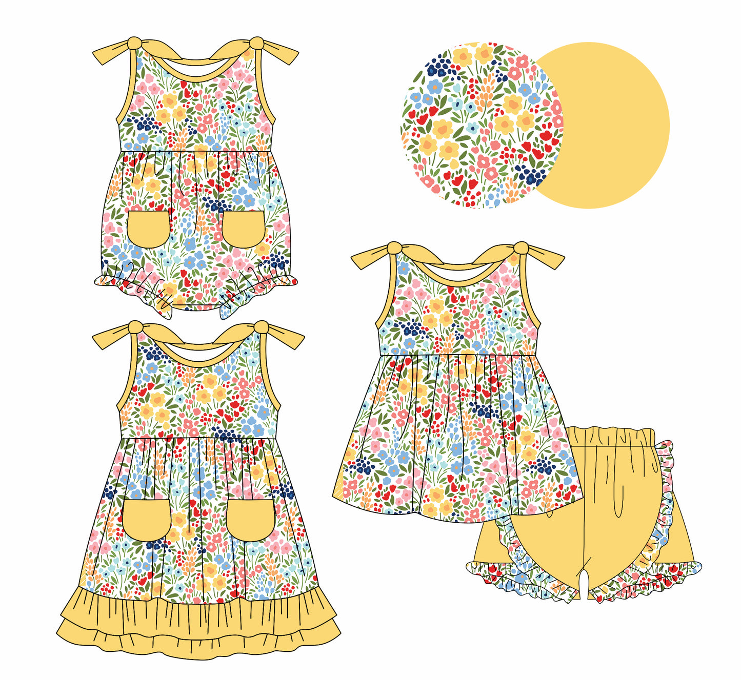 1.7 custom each style moq 5eta 4-6week Sibling Sister floral baby girl short sleeve shorts sets and dress and rompers match family design