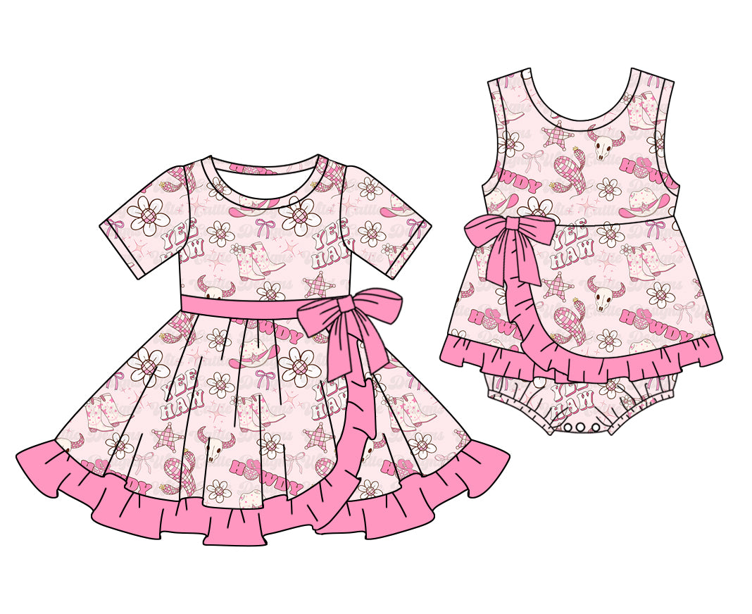 1.8 custom each style moq 5eta 4-6week Sibling Sister boots floral baby girl short sleeve dress and rompers match family design