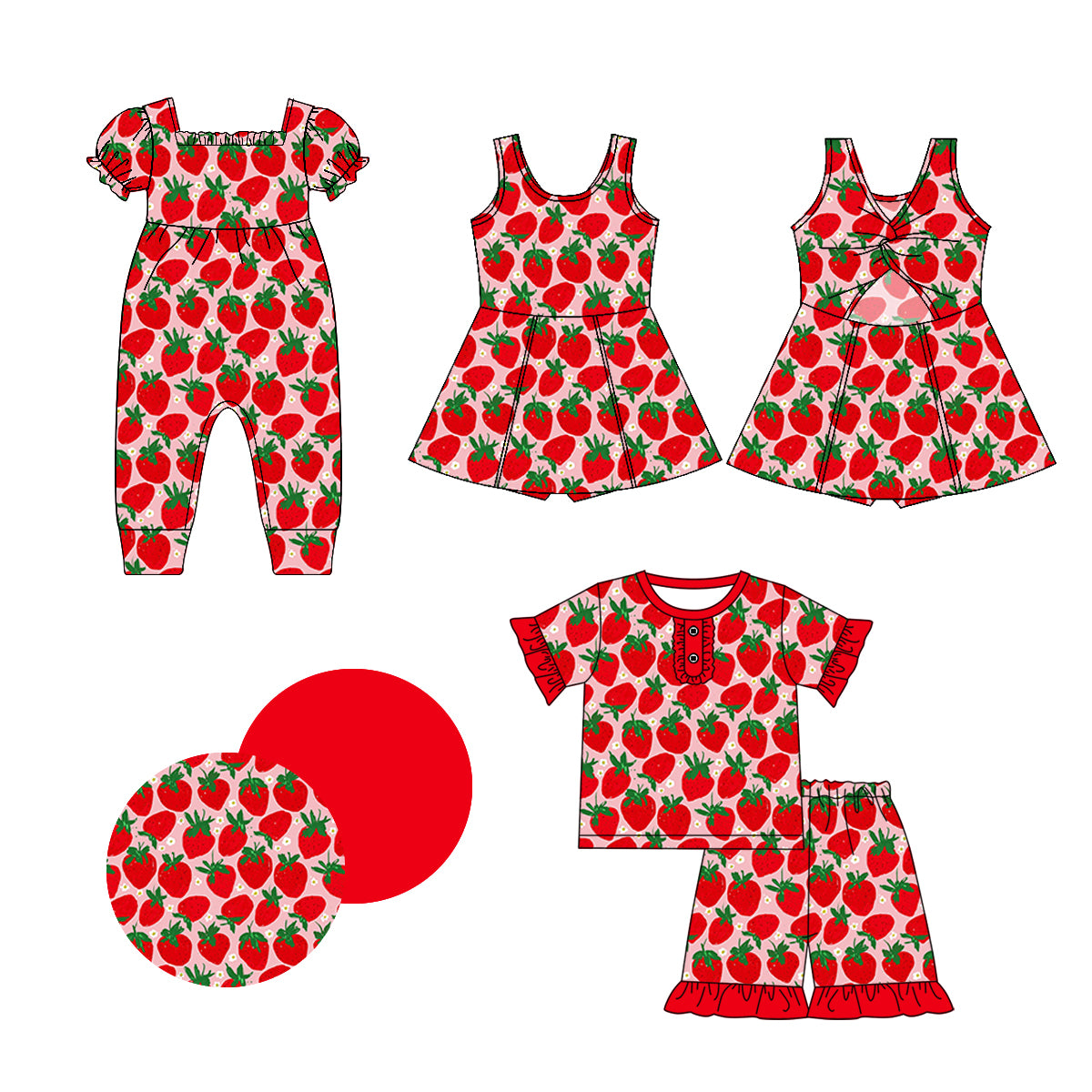 1.2 custom each style moq 5eta 4-6week Sibling Sistes strawberry baby girl short sleeve shorts sets and dress and rompers match family design