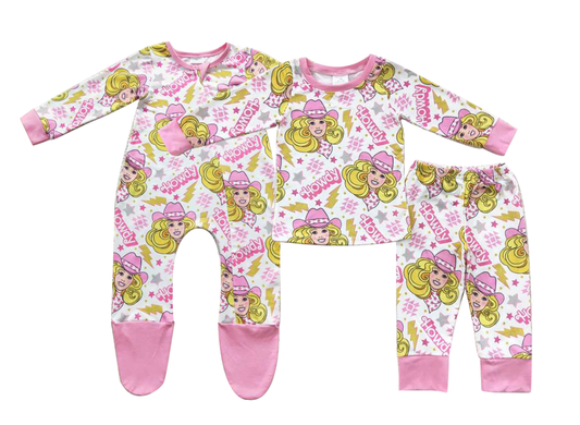 Baby girls howdy prints pink Sibling Sister Clothes Sets