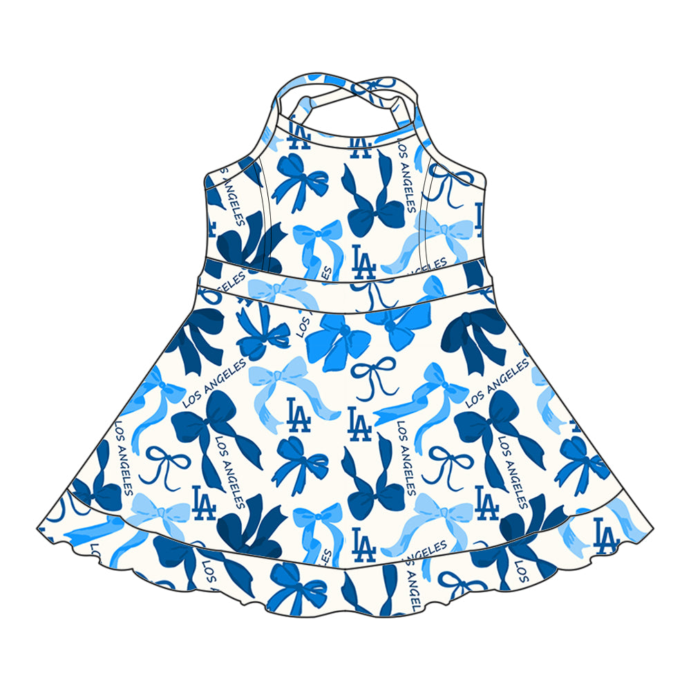 Custom moq 5 mix sizes summer teams baby girls clothes team blue short sleeve skirts shorts sets dress 1 and dress 2 and dress 3 and dress 4-25.5.16