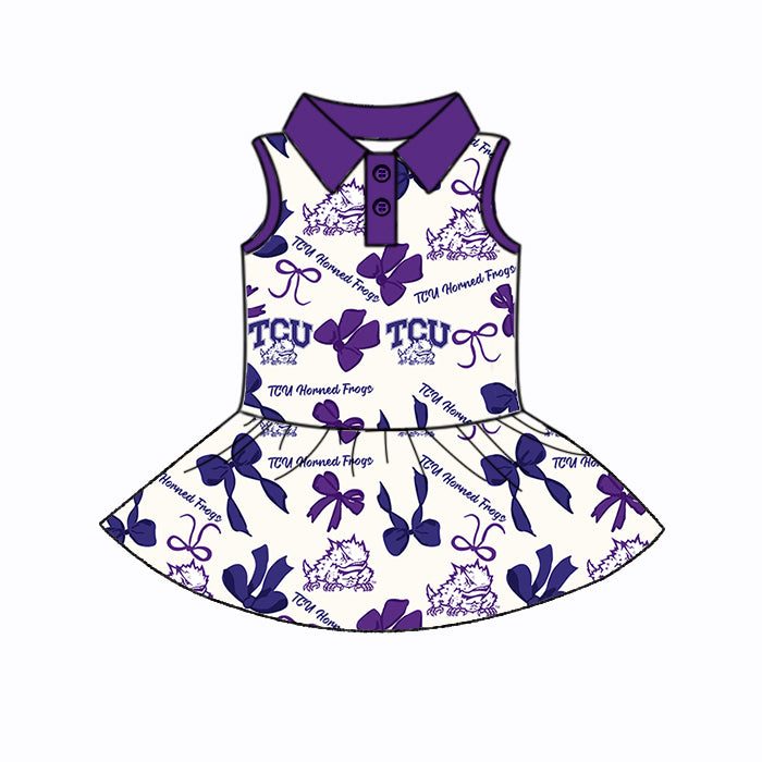 Custom moq 5 mix sizes summer teams baby girls clothes team purple short sleeve skirts shorts sets dress 1 and dress 2 and dress 3 and dress 4-25.5.23
